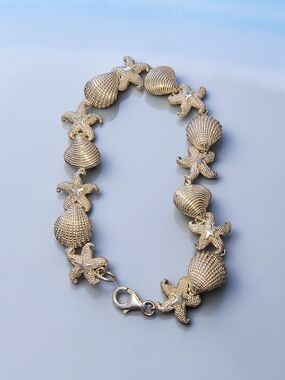 Sterling Silver Shell & Starfish Bracelet Nautical Themed Jewelry